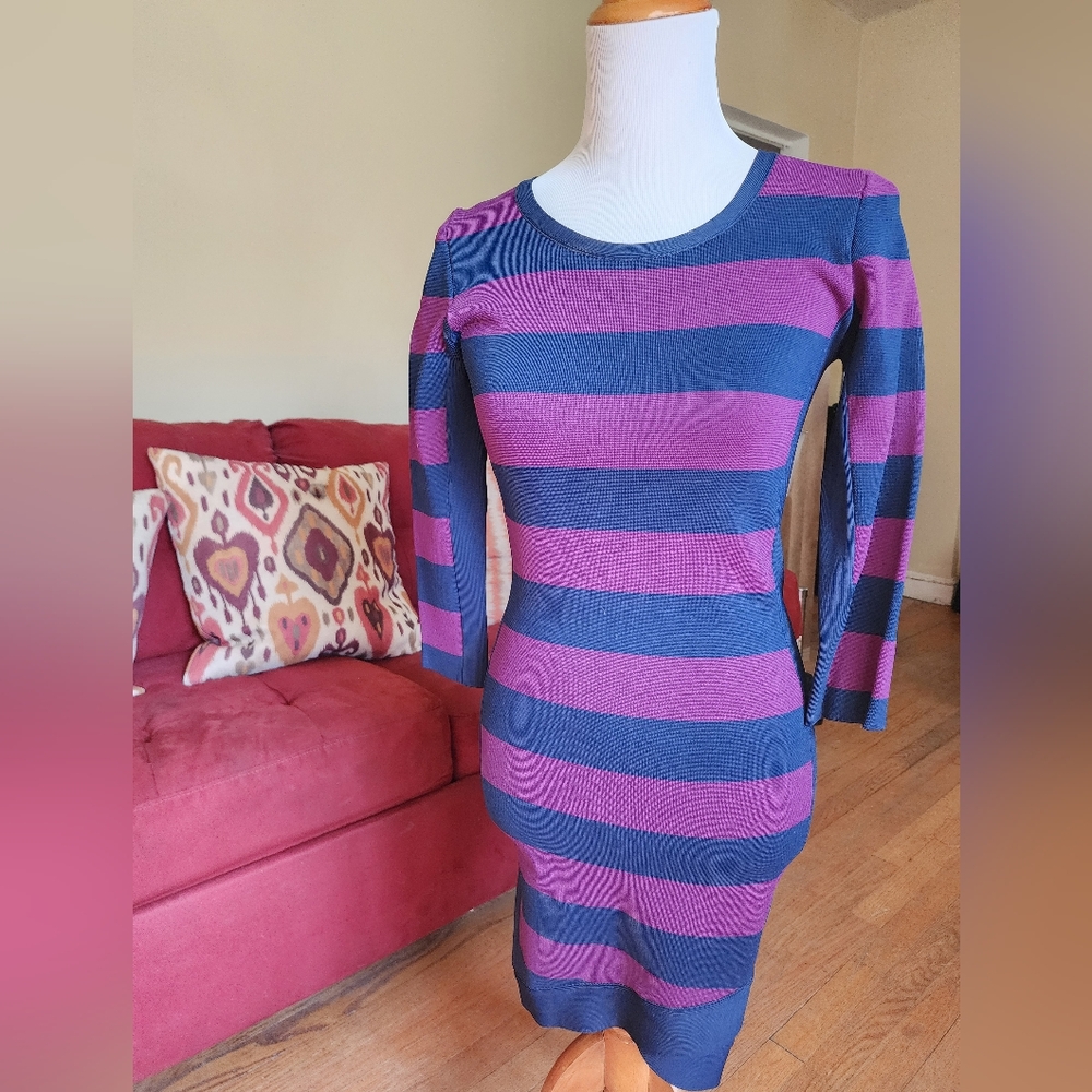 BCBGMaxAzria Purple and Blue 3/4 Sleeve Bodycon Dress